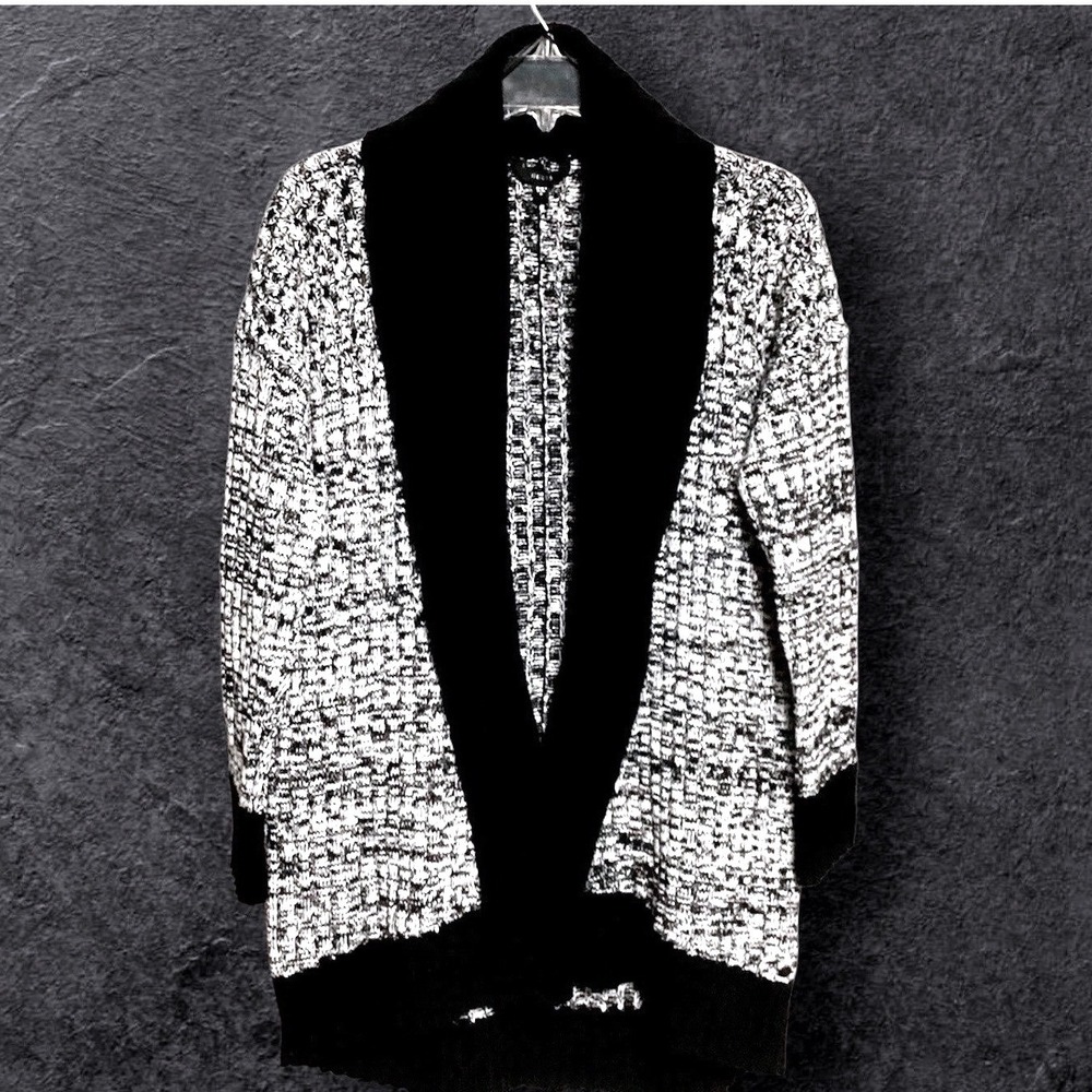 GUESS Black White Textured Open Front Cardigan Sweater Women Size Medium